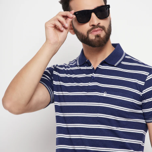 Uniberry  Polo Neck Cotton Striped T-Shirt