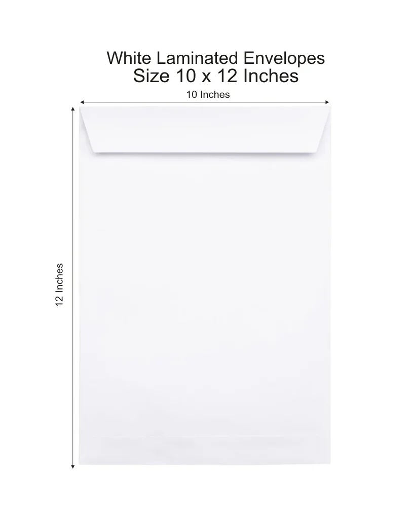 10 x 12 White Laminated Envelopes 100 Gsm. | For A4/Letter Size Magazine, Catalog, Documents Office & Multipurpose Envelopes | Vertical Portrait Envelopes