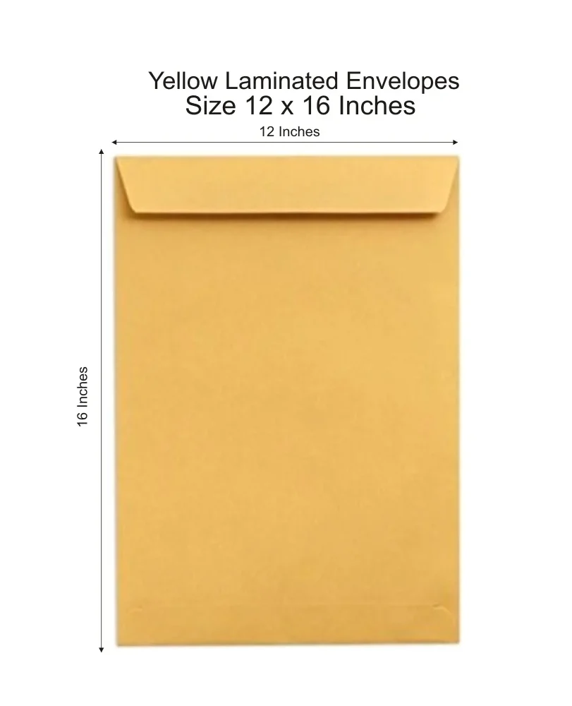 12 x 16 Yellow Laminated Envelopes 100 Gsm. | For Legal/A4/A3/Letter Size Magazine, Catalog, Documents Office & Multipurpose Envelopes | Vertical Portrait Envelopes