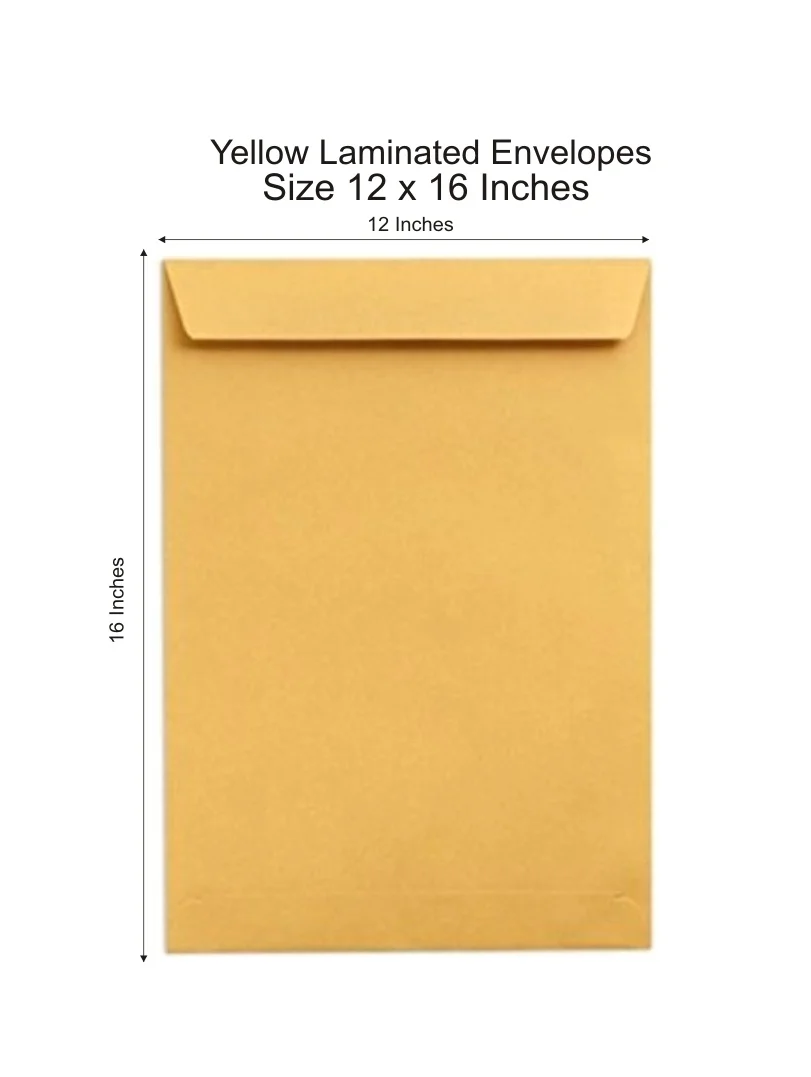 12 x 16 Yellow Laminated Envelopes 100 Gsm. | For Legal/A4/A3/Letter Size Magazine, Catalog, Documents Office & Multipurpose Envelopes | Vertical Portrait Envelopes