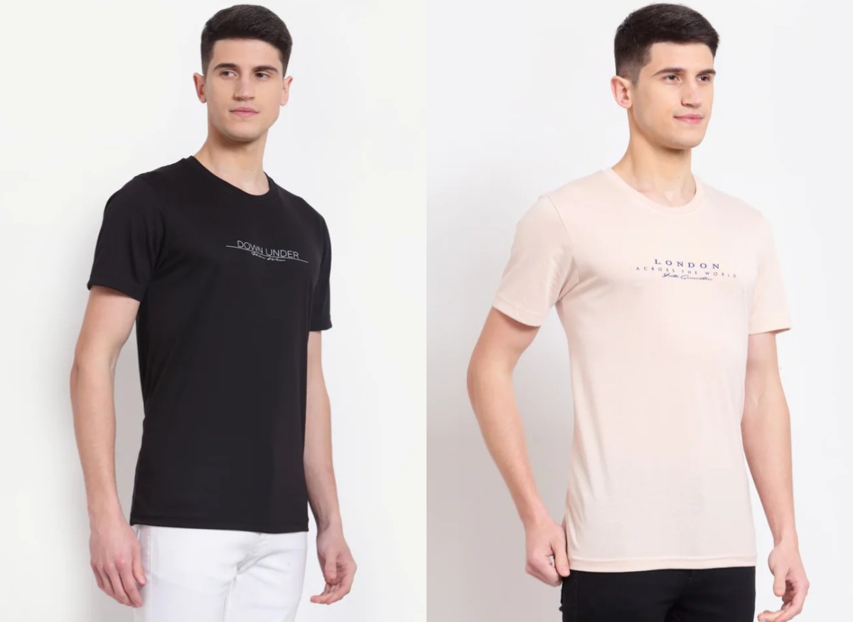 White Rose Plain T-Shirt with Chest Logo – 2 Pcs Pack - Image 3